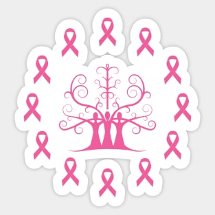 Breast Cancer Awareness Dark Pink Ribbon Sisters Tree Of Life Sticker